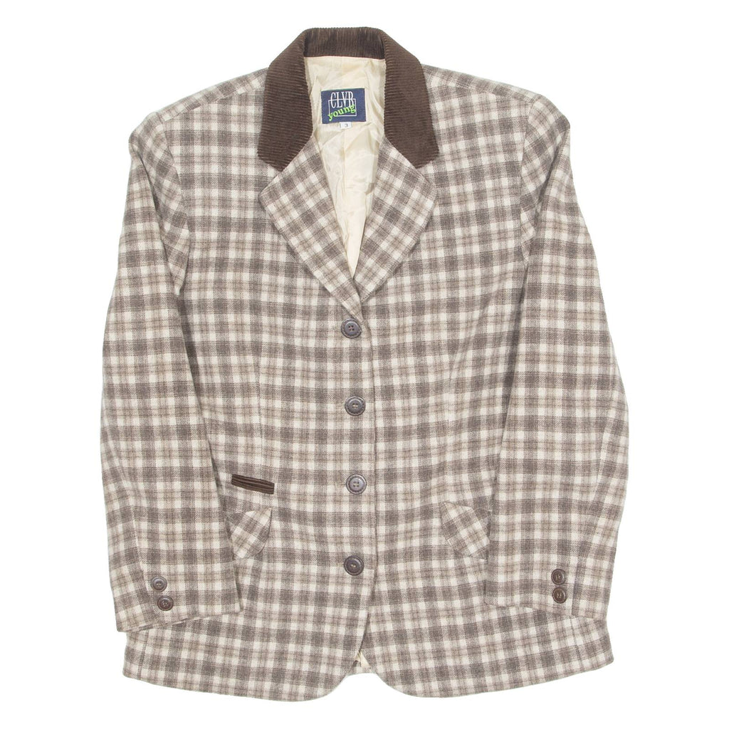 CLVR YOUNG Womens Blazer Jacket Beige Wool 90s Check M