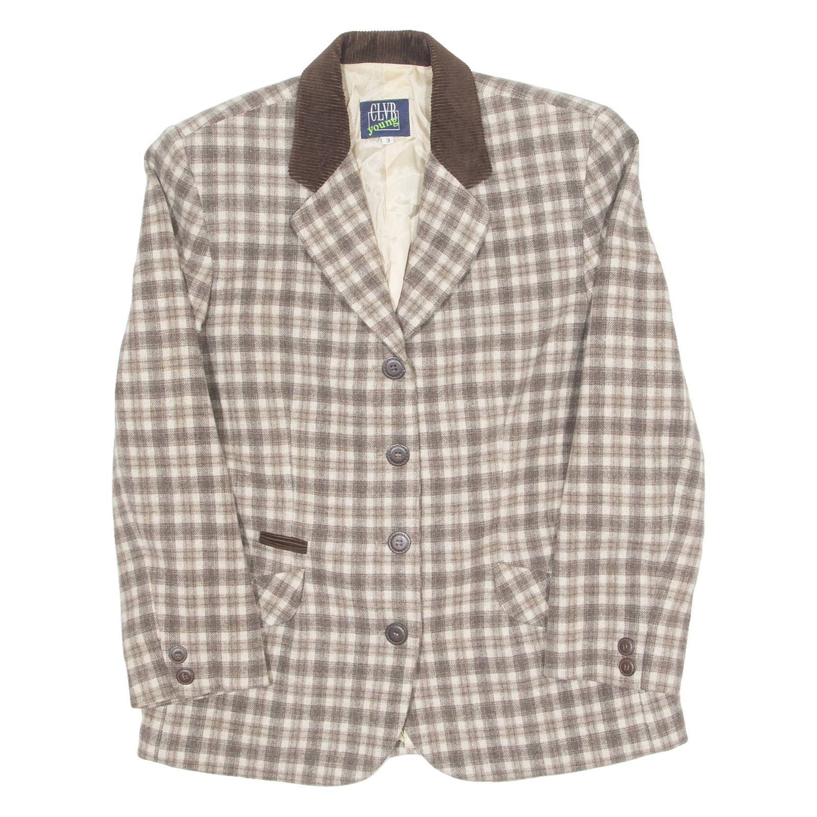 CLVR YOUNG Womens Blazer Jacket Beige Wool 90s Check M