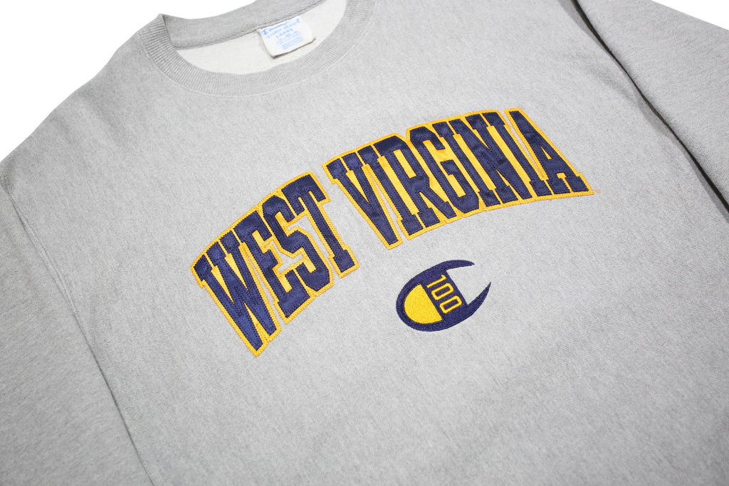 CHAMPION REVERSE WEAVE Mens Grey West Virginia Crew Neck L Cotton Blend