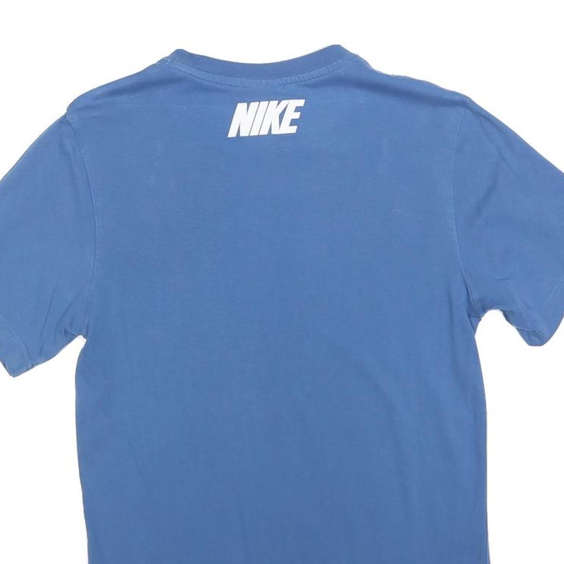 NIKE Mens Blue White Logo Tape Sleeve Graphic T-Shirt XS Crew Neck Short Sleeve