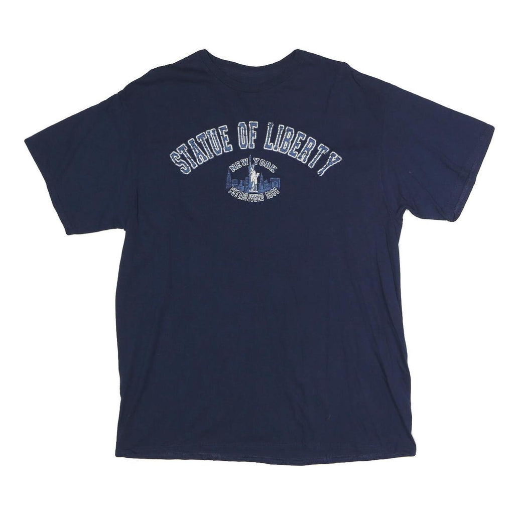 Mens Navy Blue Statue Of Liberty Graphic T-Shirt L Short Sleeve Crew Neck