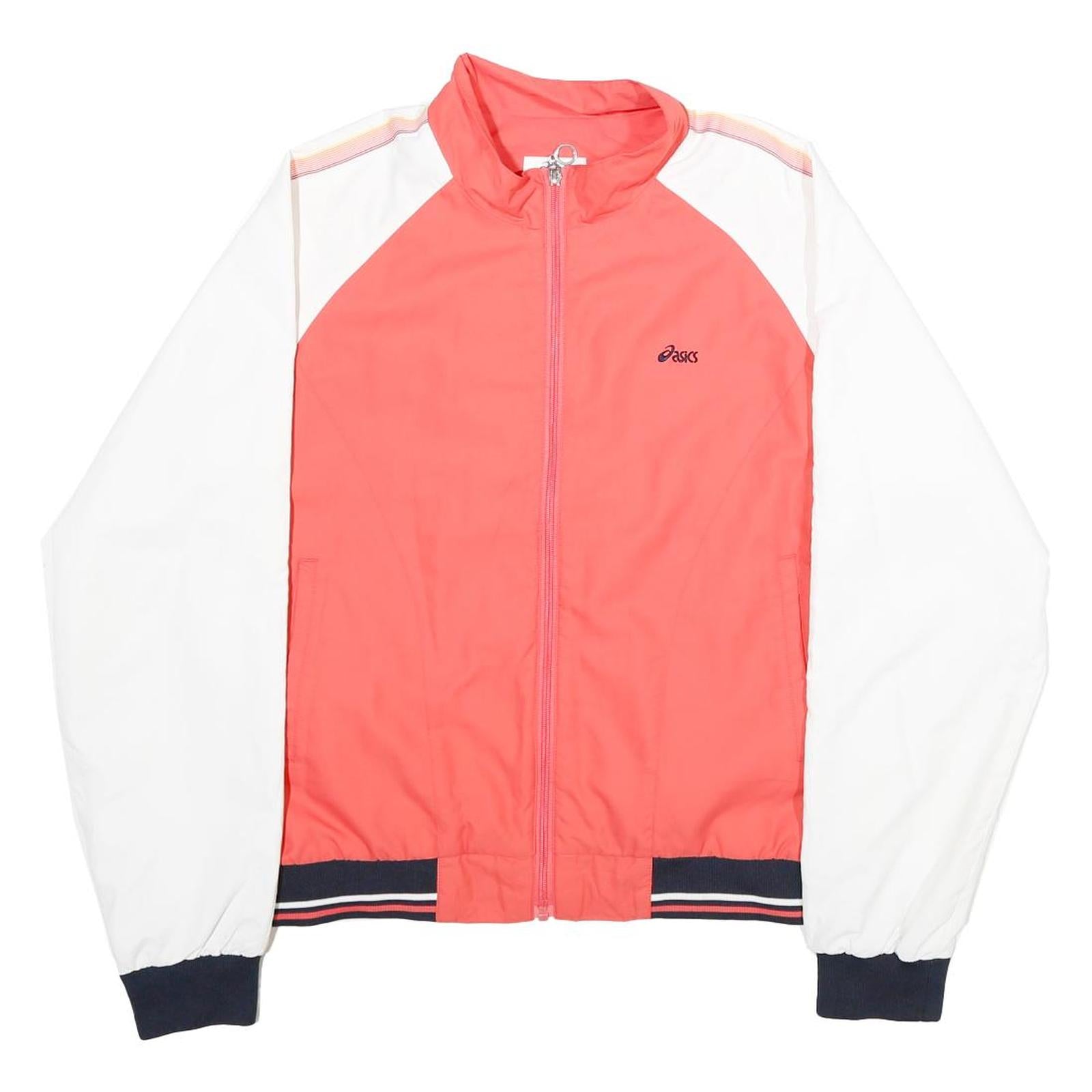 ASICS Womens Coral & White Track Jacket L Polyester Zip Striped Trim Sportswear