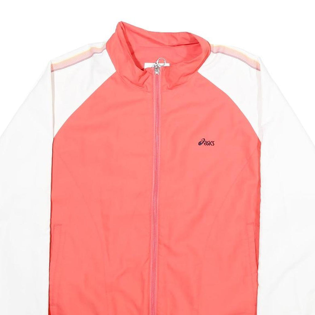 ASICS Womens Coral & White Track Jacket L Polyester Zip Striped Trim Sportswear