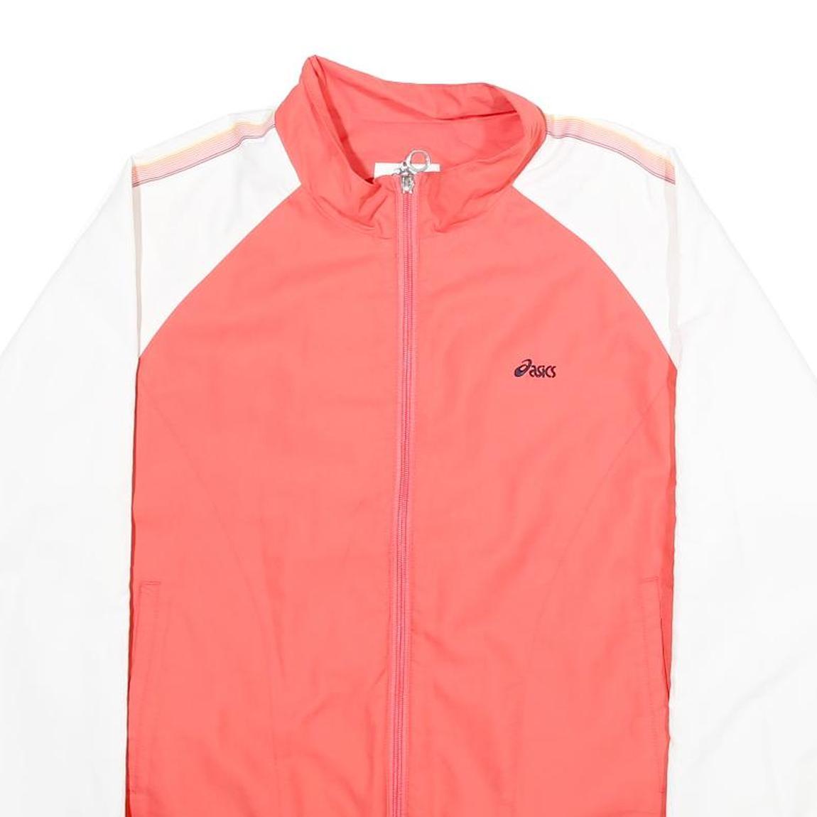 ASICS Womens Coral & White Track Jacket L Polyester Zip Striped Trim Sportswear