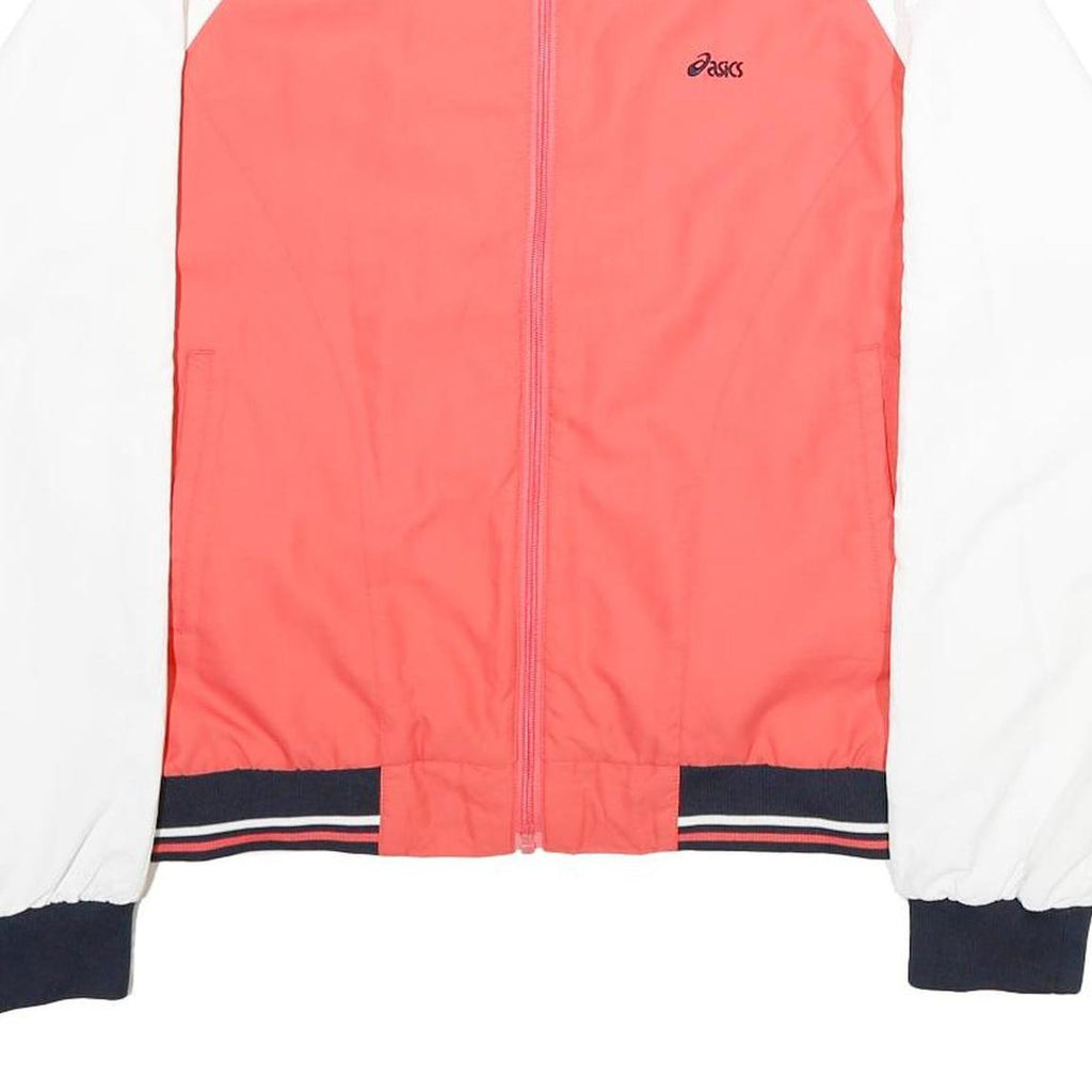 ASICS Womens Coral & White Track Jacket L Polyester Zip Striped Trim Sportswear