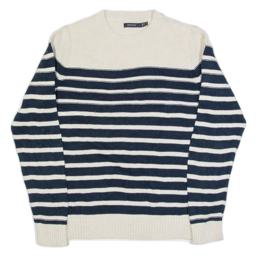 NAUTICA Womens Patterned Jumper Cream Striped Tight Knit L