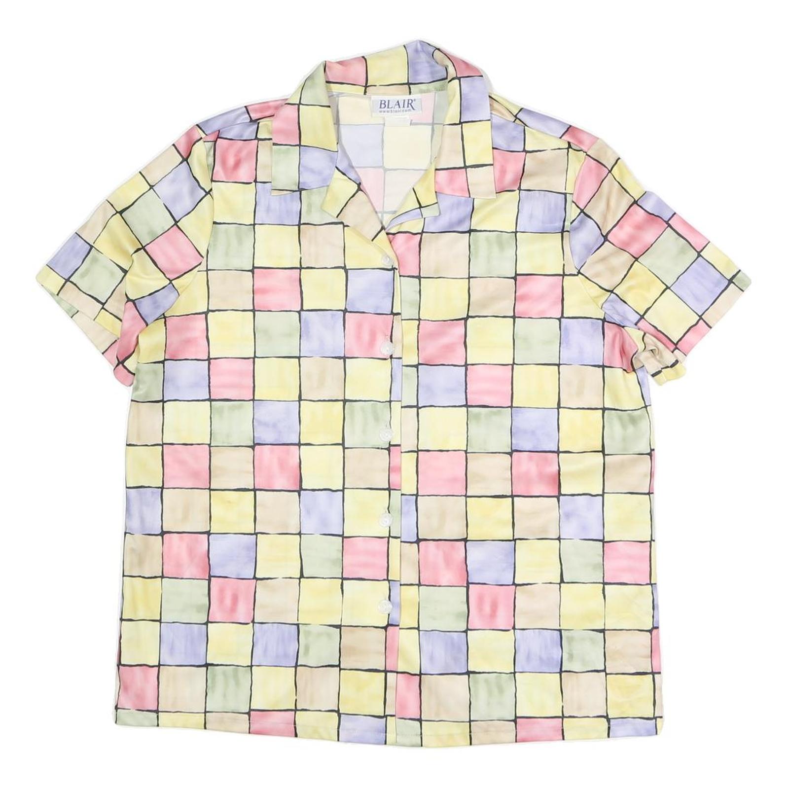 BLAIR Womens Pastel Yellow & Multicolour Check Printed Shirt Short Sleeve