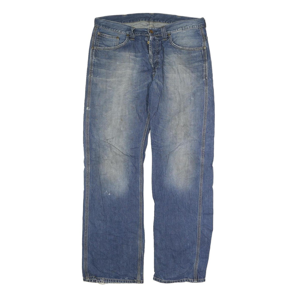 CARHARTT Mens Regular Fit Blue Denim Jeans W33 L34 Faded Button Closure Classic