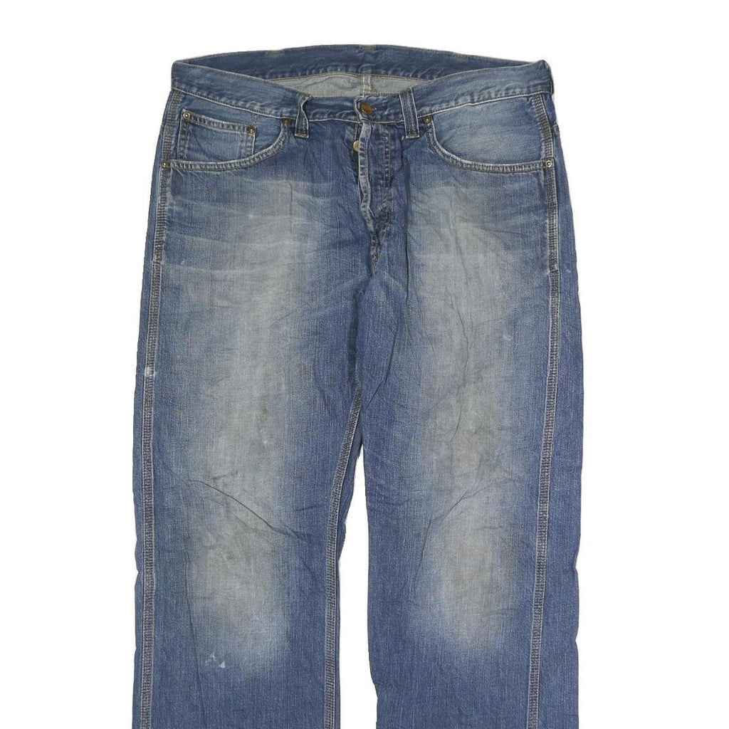 CARHARTT Mens Regular Fit Blue Denim Jeans W33 L34 Faded Button Closure Classic