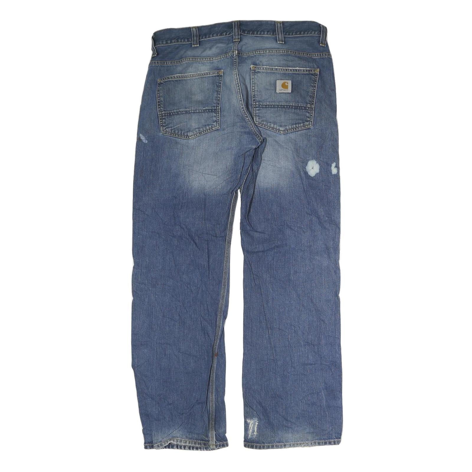 CARHARTT Mens Regular Fit Blue Denim Jeans W33 L34 Faded Button Closure Classic