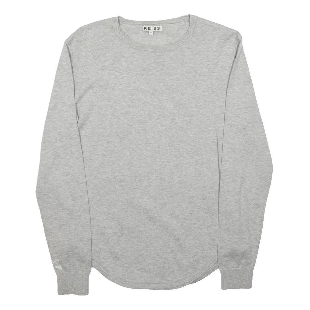 REISS Womens Grey Plain Wool Blend Basic Knit Crew Neck Jumper XS Lightweight