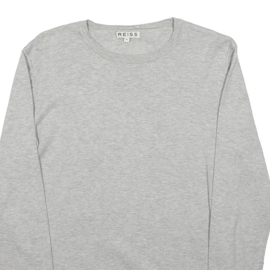 REISS Womens Grey Plain Wool Blend Basic Knit Crew Neck Jumper XS Lightweight