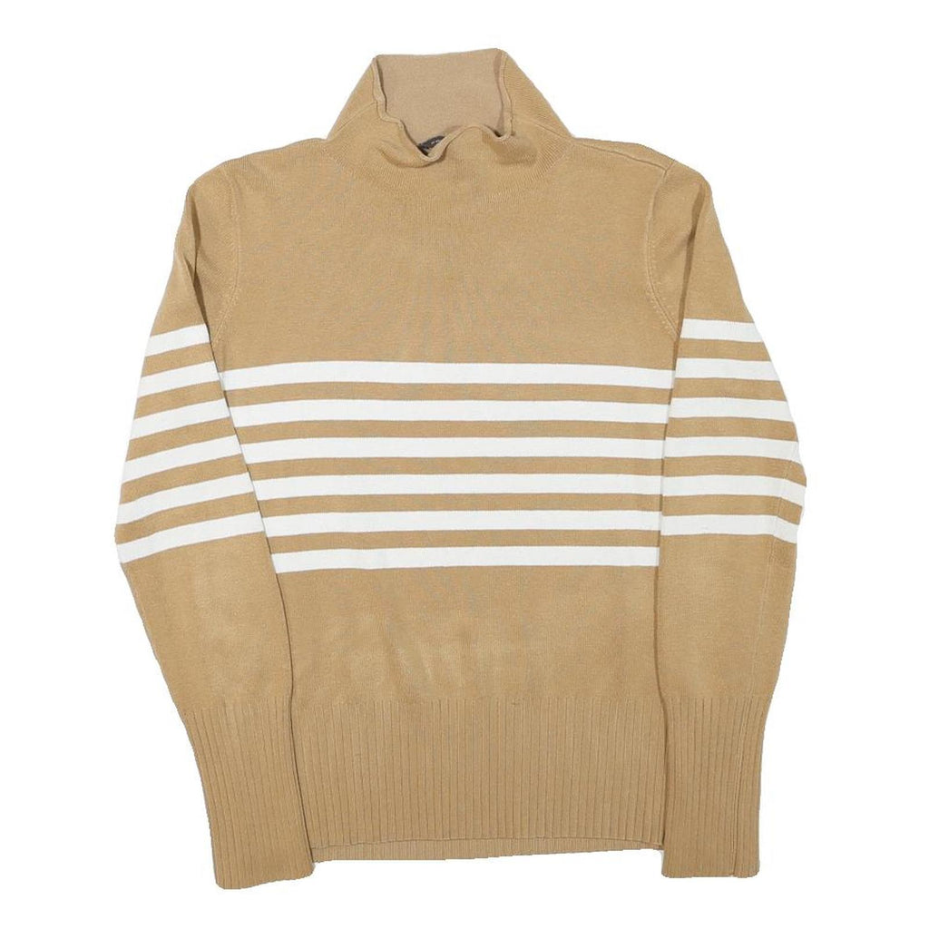 FRENCH CONNECTION Womens Beige & White Patterned Jumper Roll Neck Basic Knit L