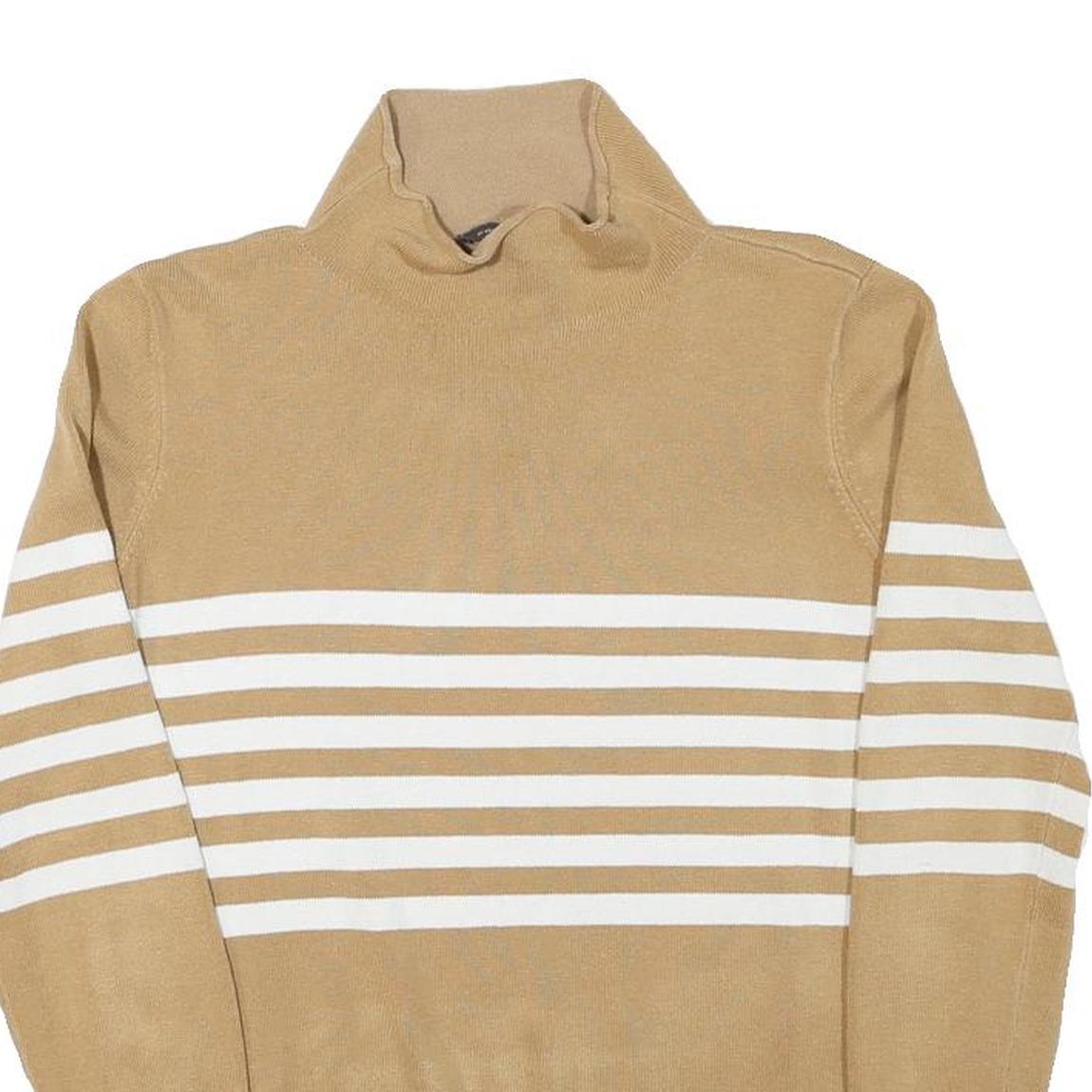 FRENCH CONNECTION Womens Beige & White Patterned Jumper Roll Neck Basic Knit L