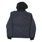 GUESS Mens Blue Black Hooded Cotton Blend Zip Jacket XL Herringbone Casual