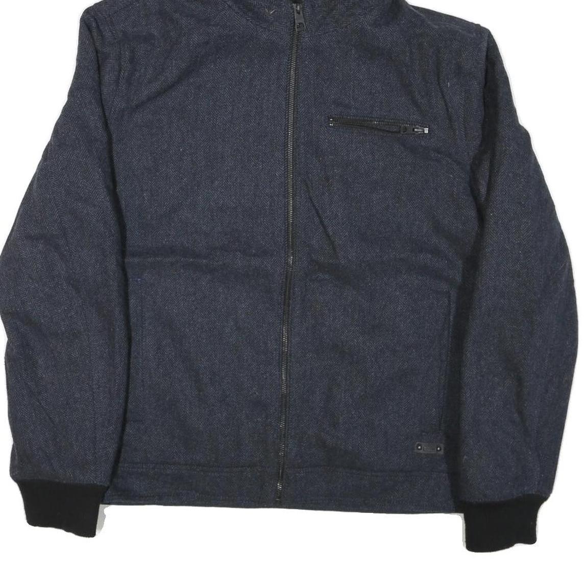 GUESS Mens Blue Black Hooded Cotton Blend Zip Jacket XL Herringbone Casual