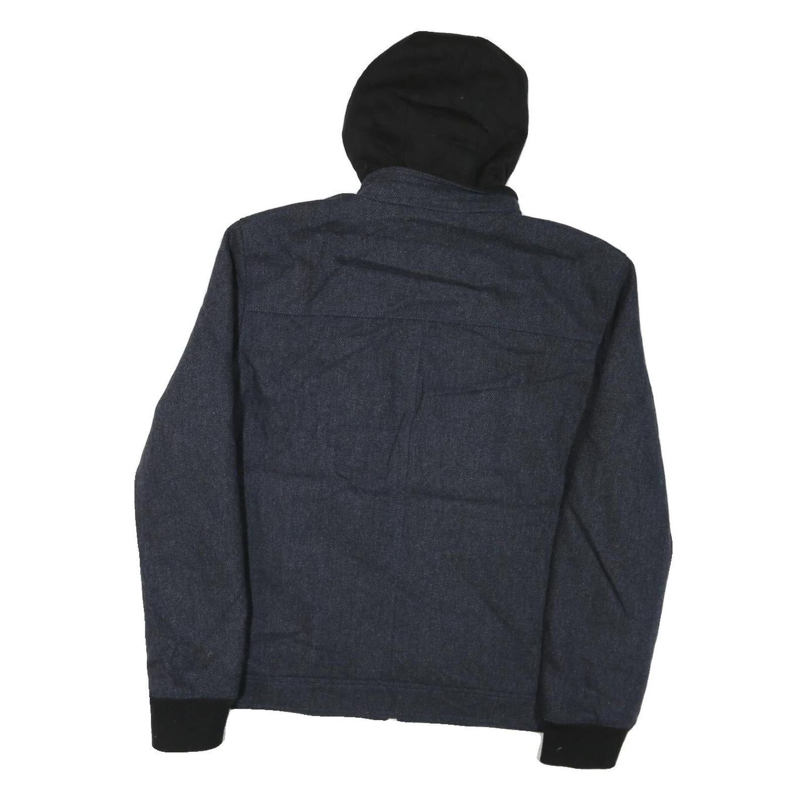 GUESS Mens Blue Black Hooded Cotton Blend Zip Jacket XL Herringbone Casual