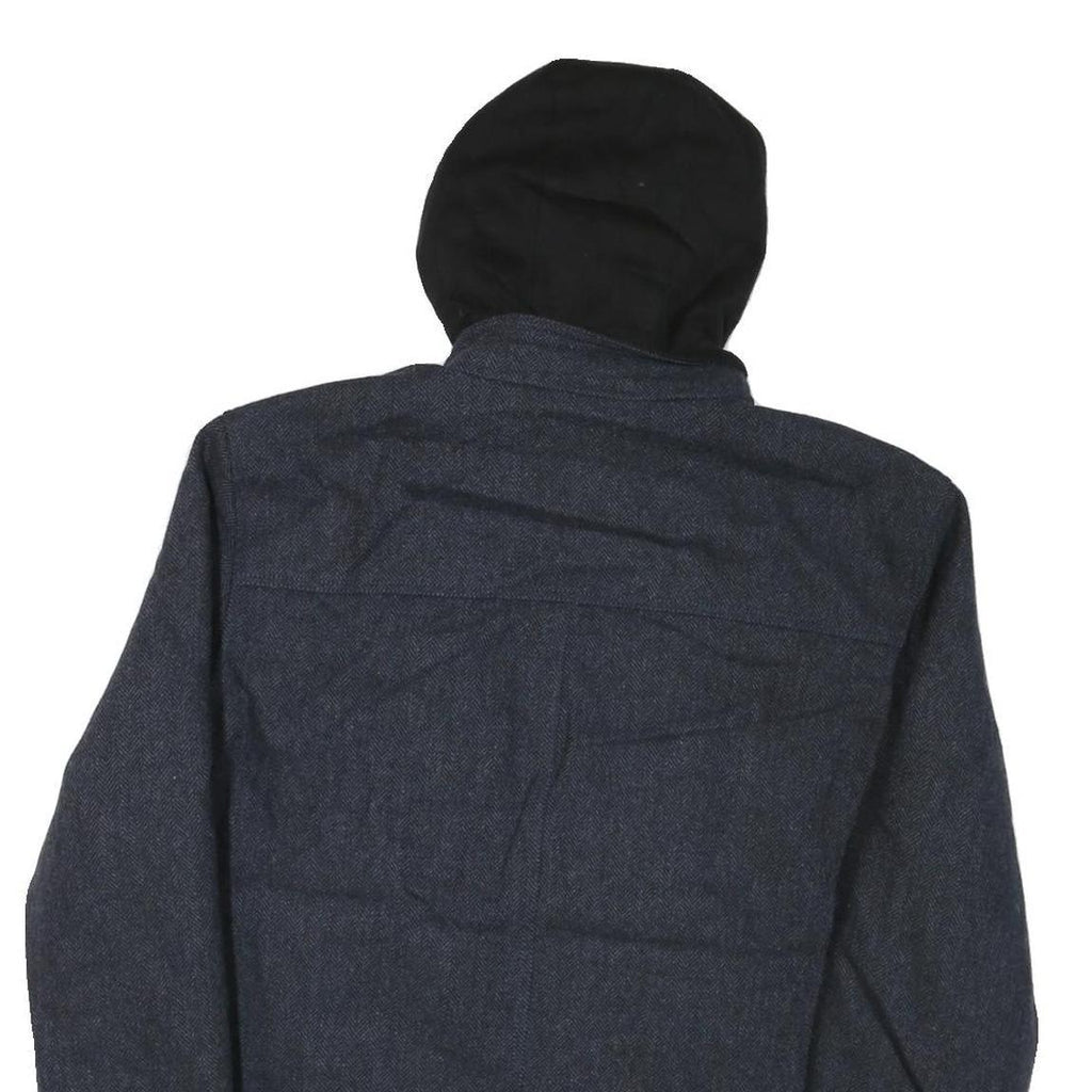 GUESS Mens Blue Black Hooded Cotton Blend Zip Jacket XL Herringbone Casual