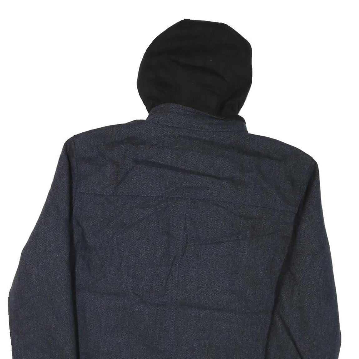 GUESS Mens Blue Black Hooded Cotton Blend Zip Jacket XL Herringbone Casual