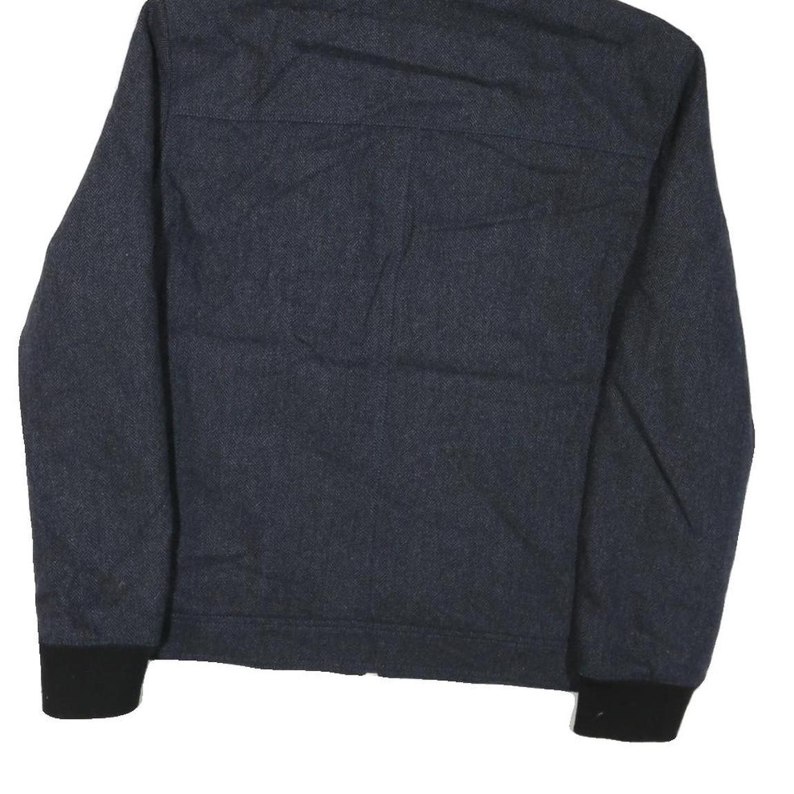 GUESS Mens Blue Black Hooded Cotton Blend Zip Jacket XL Herringbone Casual