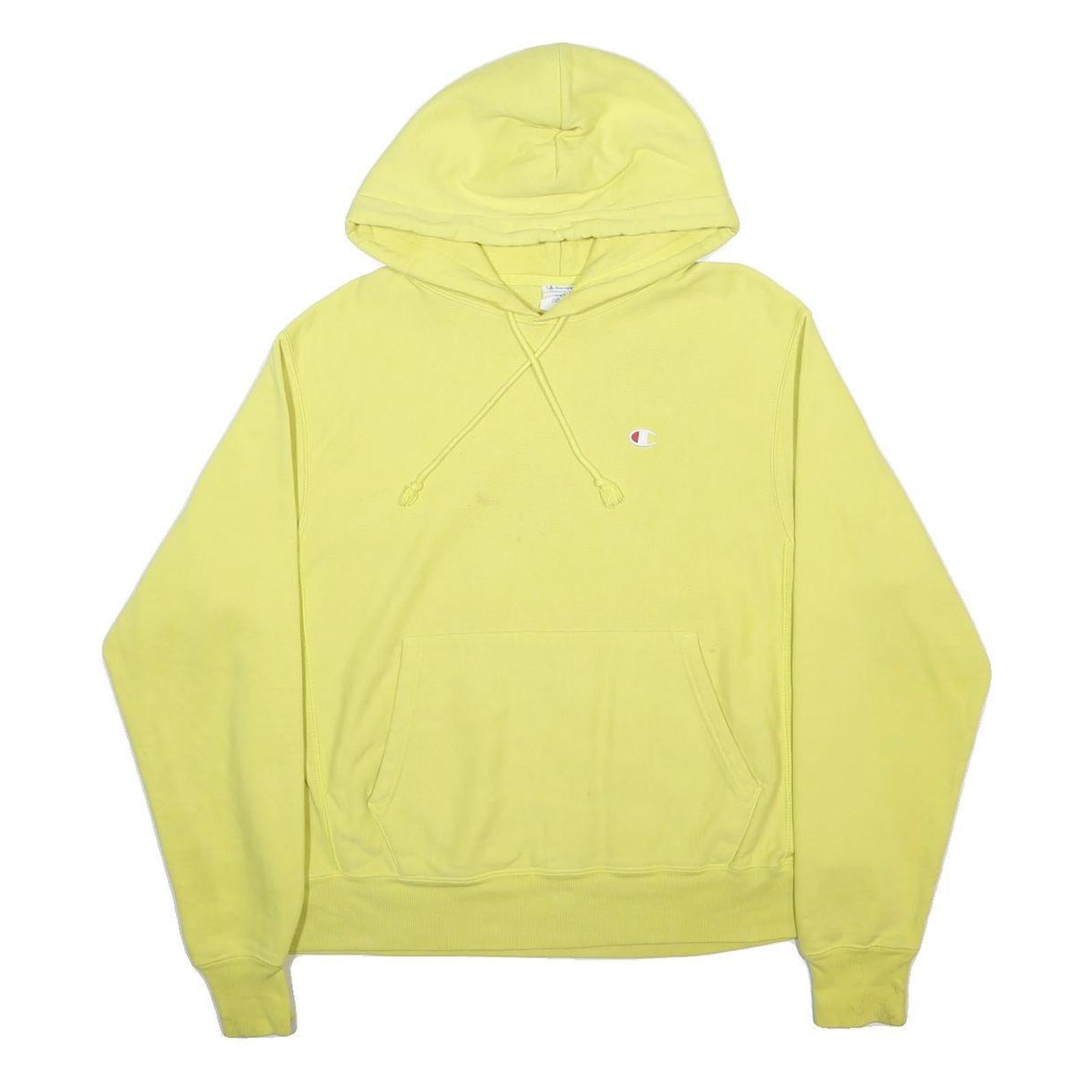 CHAMPION REVERSE WEAVE Womens Yellow Pullover Hoodie M Cotton Blend Casual Wear