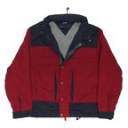 TOMMY HILFIGER Mens Red & Navy Zip Jacket L Polyester Blend Colourblock Casual