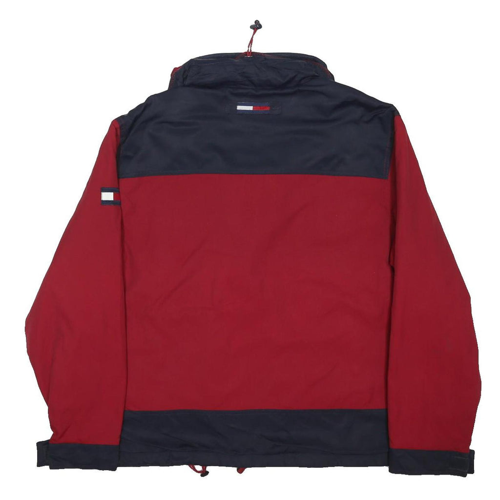 TOMMY HILFIGER Mens Red & Navy Zip Jacket L Polyester Blend Colourblock Casual