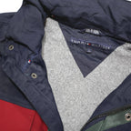 TOMMY HILFIGER Mens Red & Navy Zip Jacket L Polyester Blend Colourblock Casual