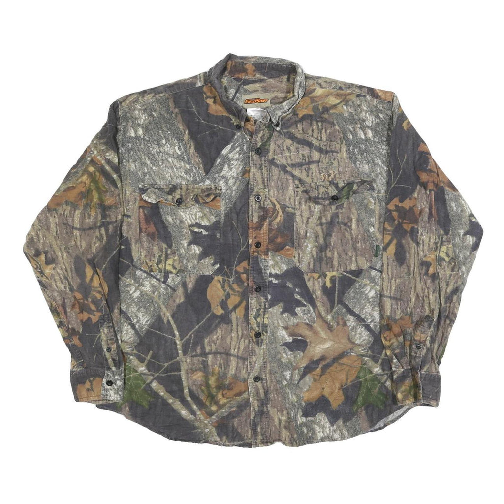 FIELD STAFF Mens Brown & Green Camouflage Shirt XL Cotton Blend Casual Work