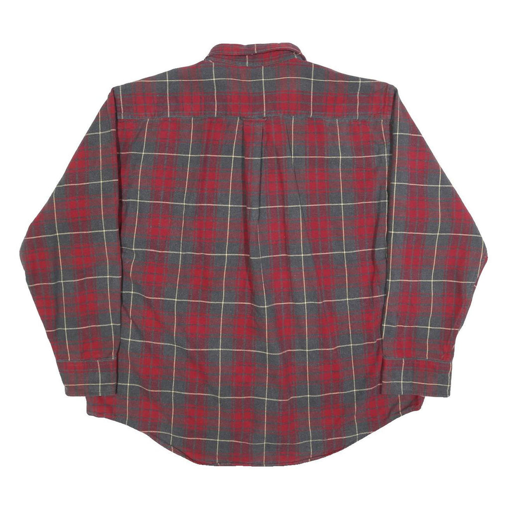 REED EDWARD Mens Red & Grey Check Shirt XL Button-Down Collar Long Sleeve Casual