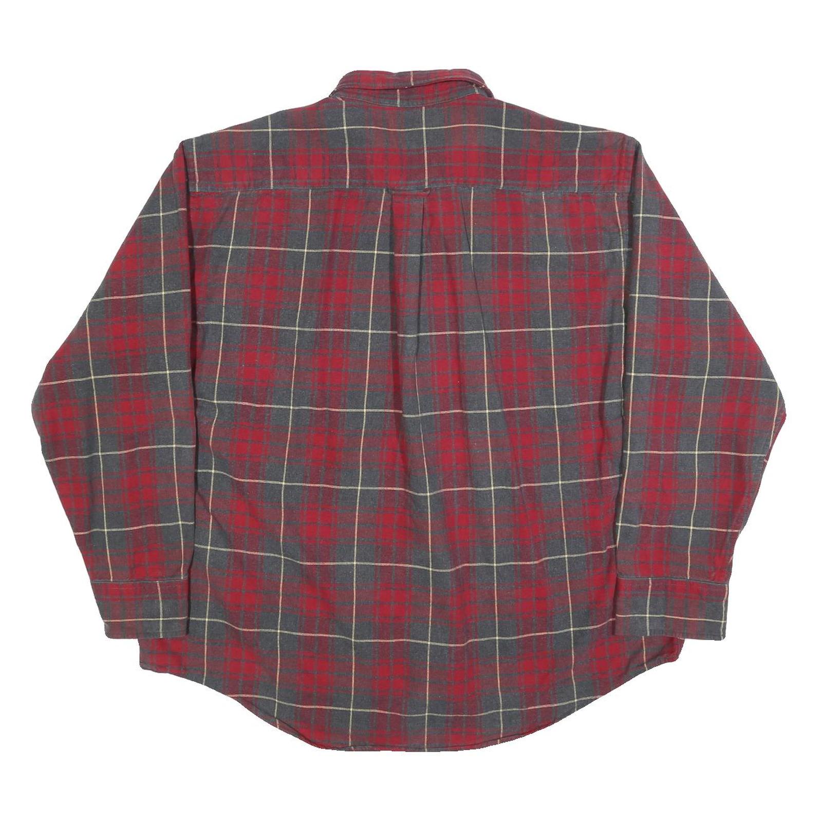 REED EDWARD Mens Red & Grey Check Shirt XL Button-Down Collar Long Sleeve Casual