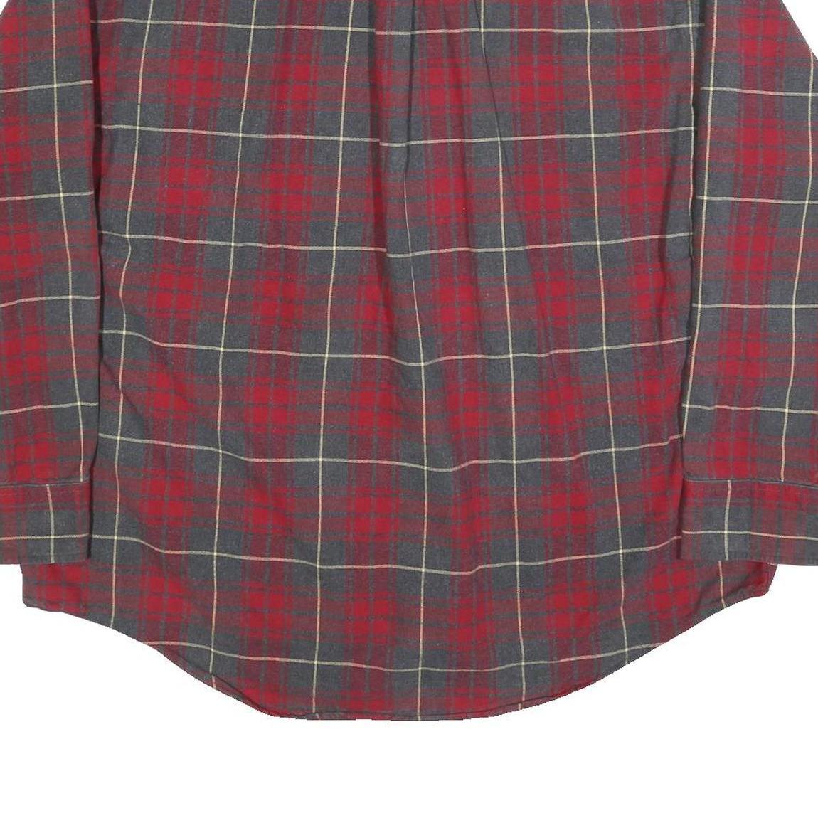 REED EDWARD Mens Red & Grey Check Shirt XL Button-Down Collar Long Sleeve Casual