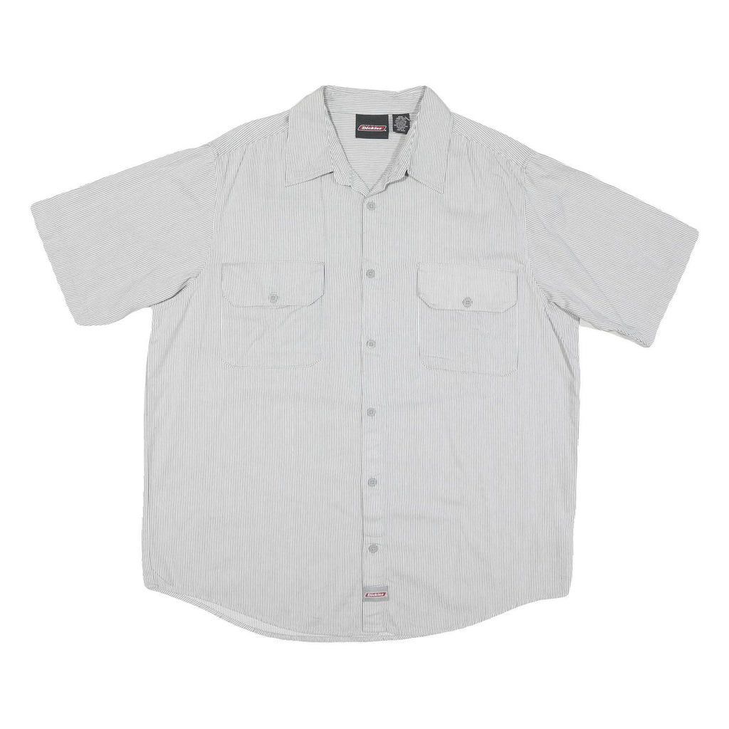DICKIES Mens Grey & White Striped Casual Shirt 2XL Cotton Blend Short Sleeve