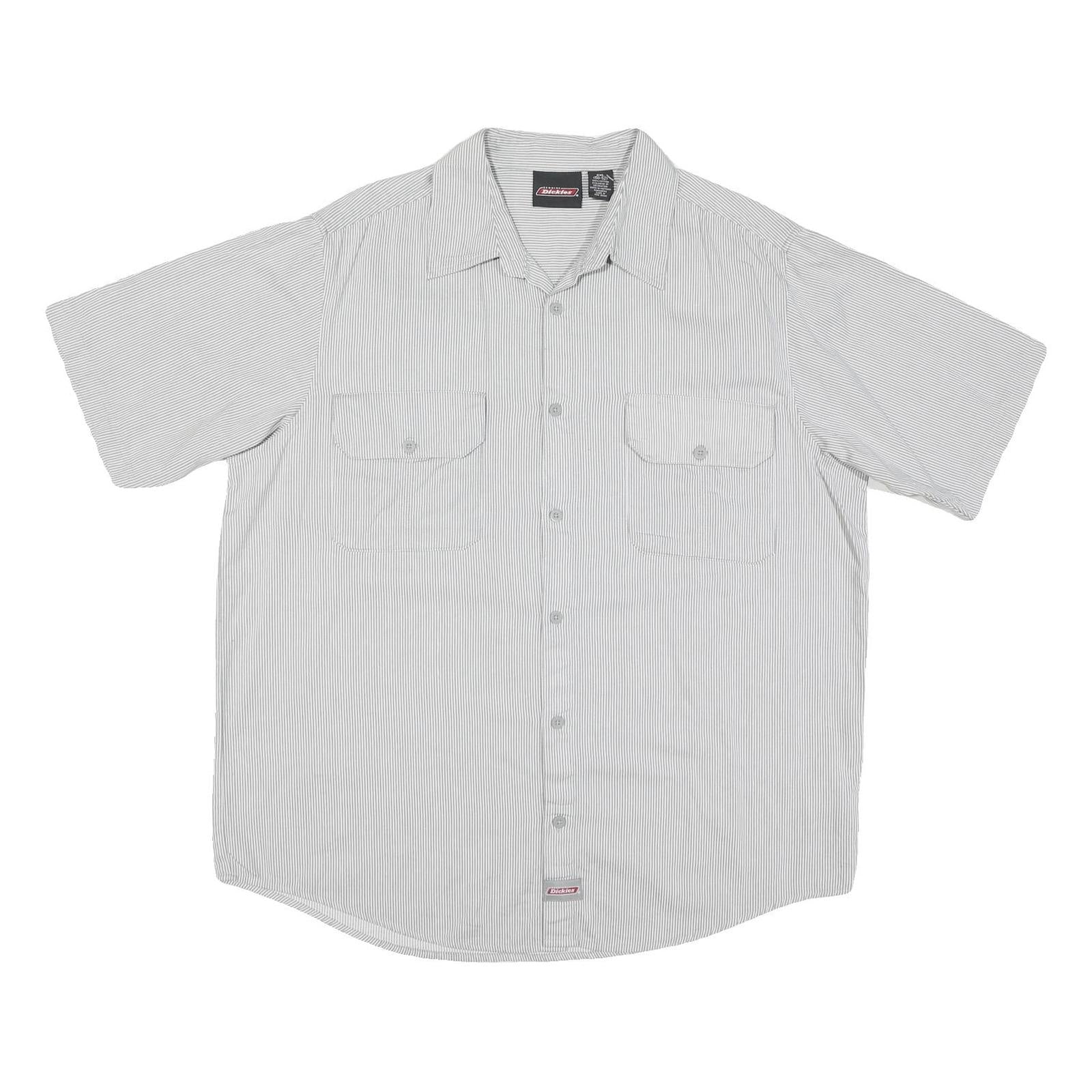 DICKIES Mens Grey & White Striped Casual Shirt 2XL Cotton Blend Short Sleeve
