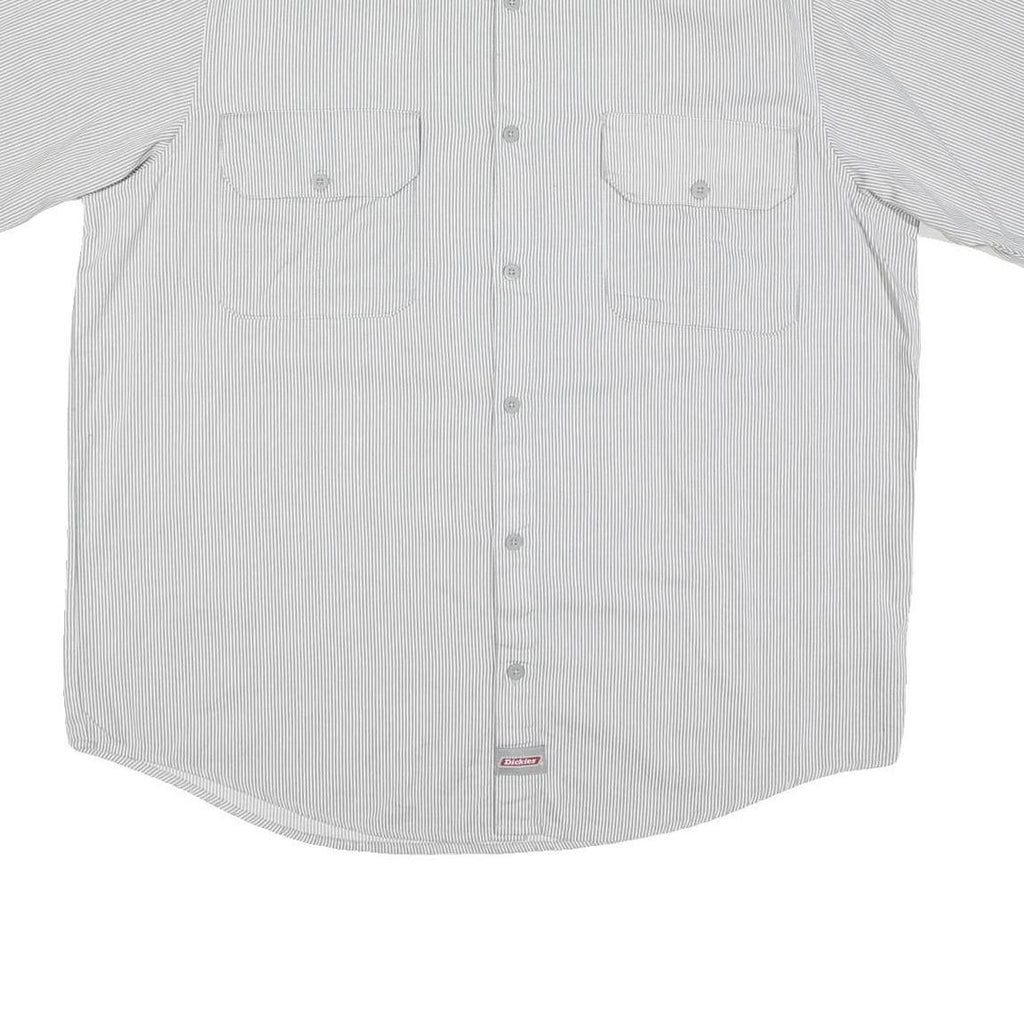 DICKIES Mens Grey & White Striped Casual Shirt 2XL Cotton Blend Short Sleeve