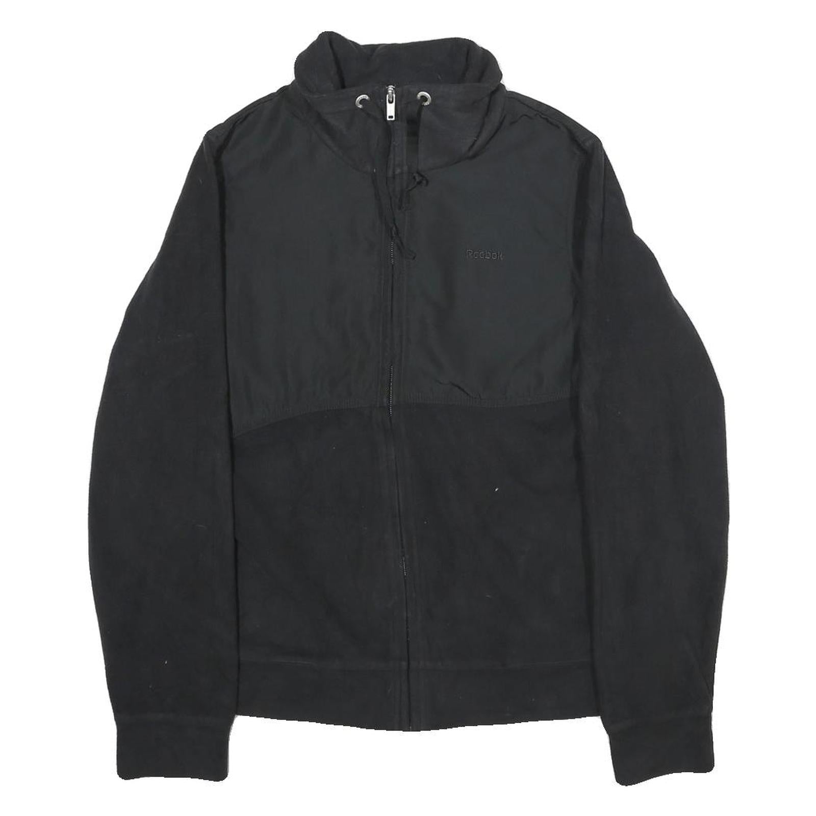 REEBOK Womens Black Polyester Jacket M Zip Plain Casual Everyday