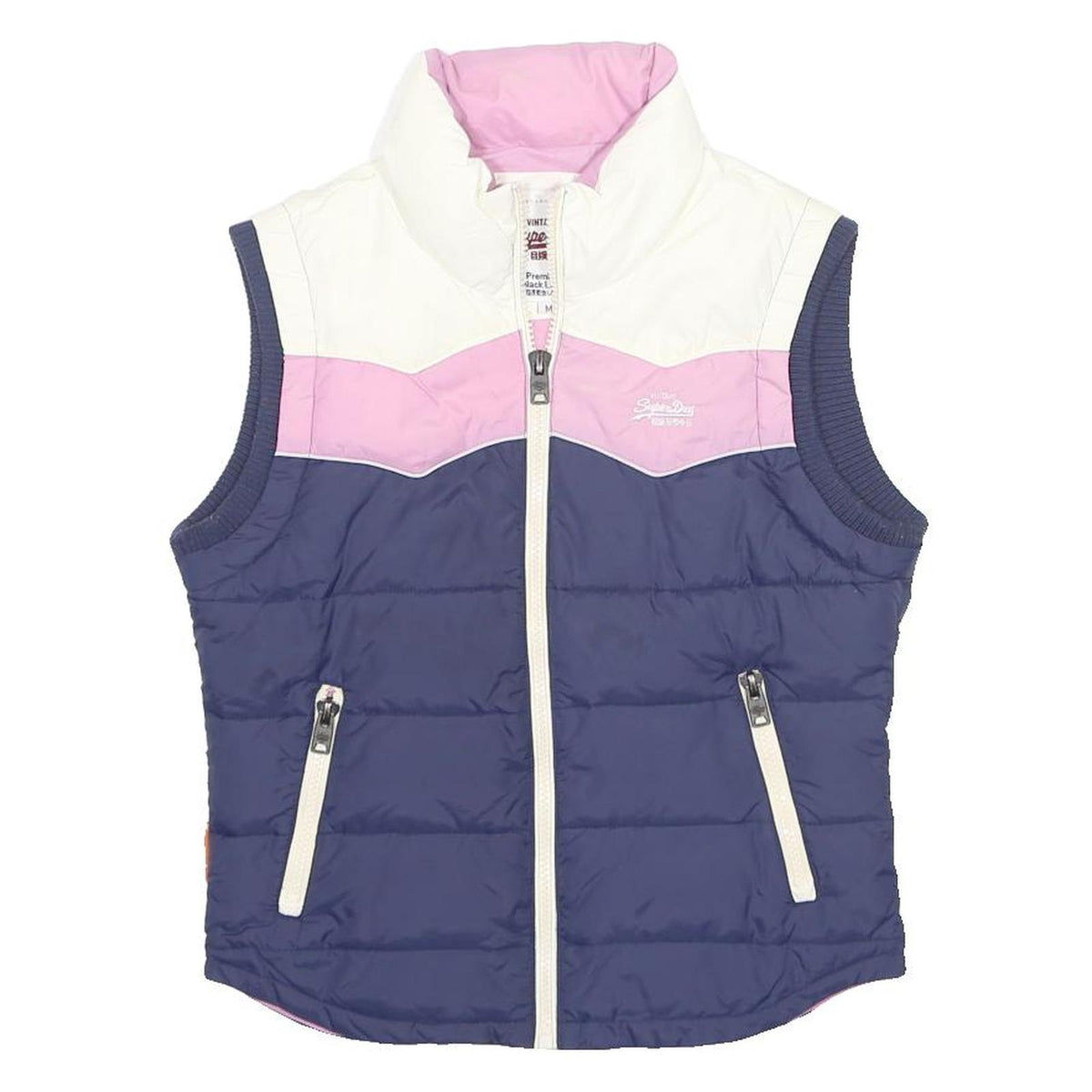 SUPERDRY Womens Navy & Pink Colourblock Sleeveless Zip Jacket M Polyester Padded