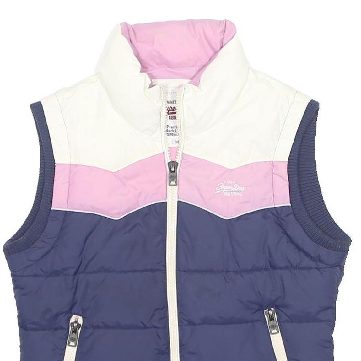 SUPERDRY Womens Navy & Pink Colourblock Sleeveless Zip Jacket M Polyester Padded