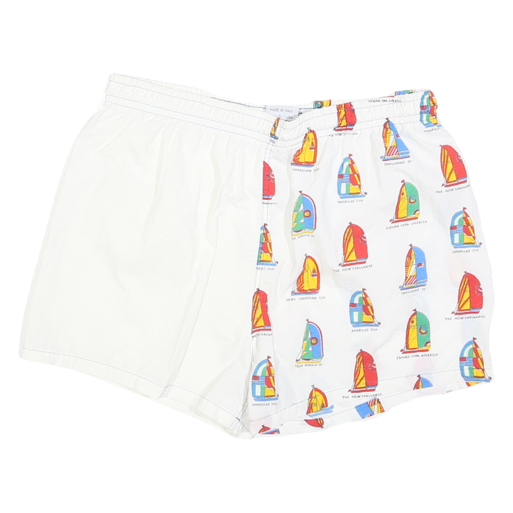 PARAH Mens Shorts White & Multicolour Sailing Boat Casual L W30 Summer