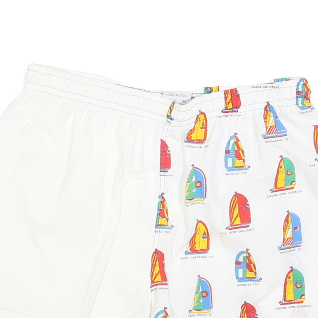 PARAH Mens Shorts White & Multicolour Sailing Boat Casual L W30 Summer