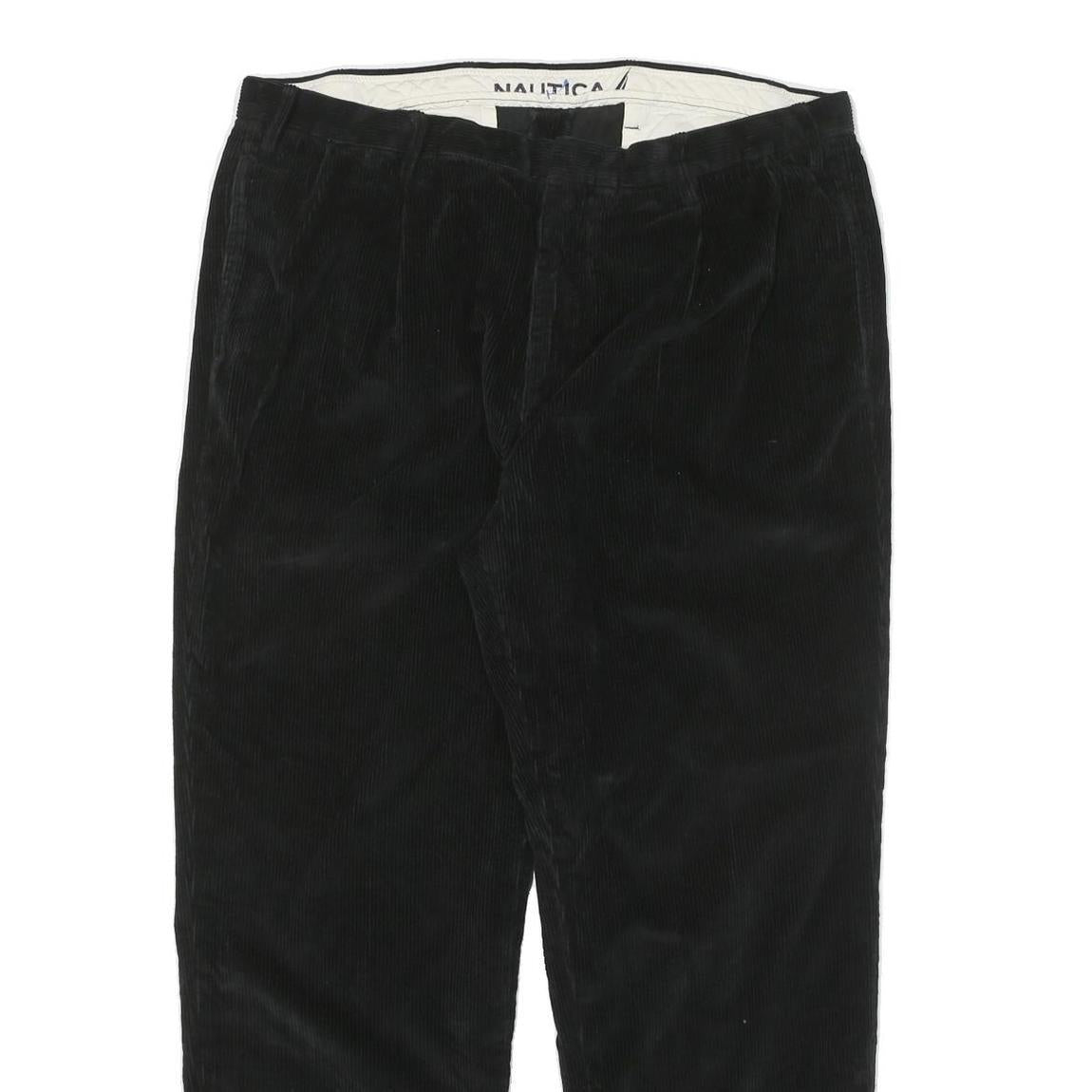 NAUTICA Mens Relaxed Black Corduroy Trousers W37 L29 Casual Cotton Blend Zip
