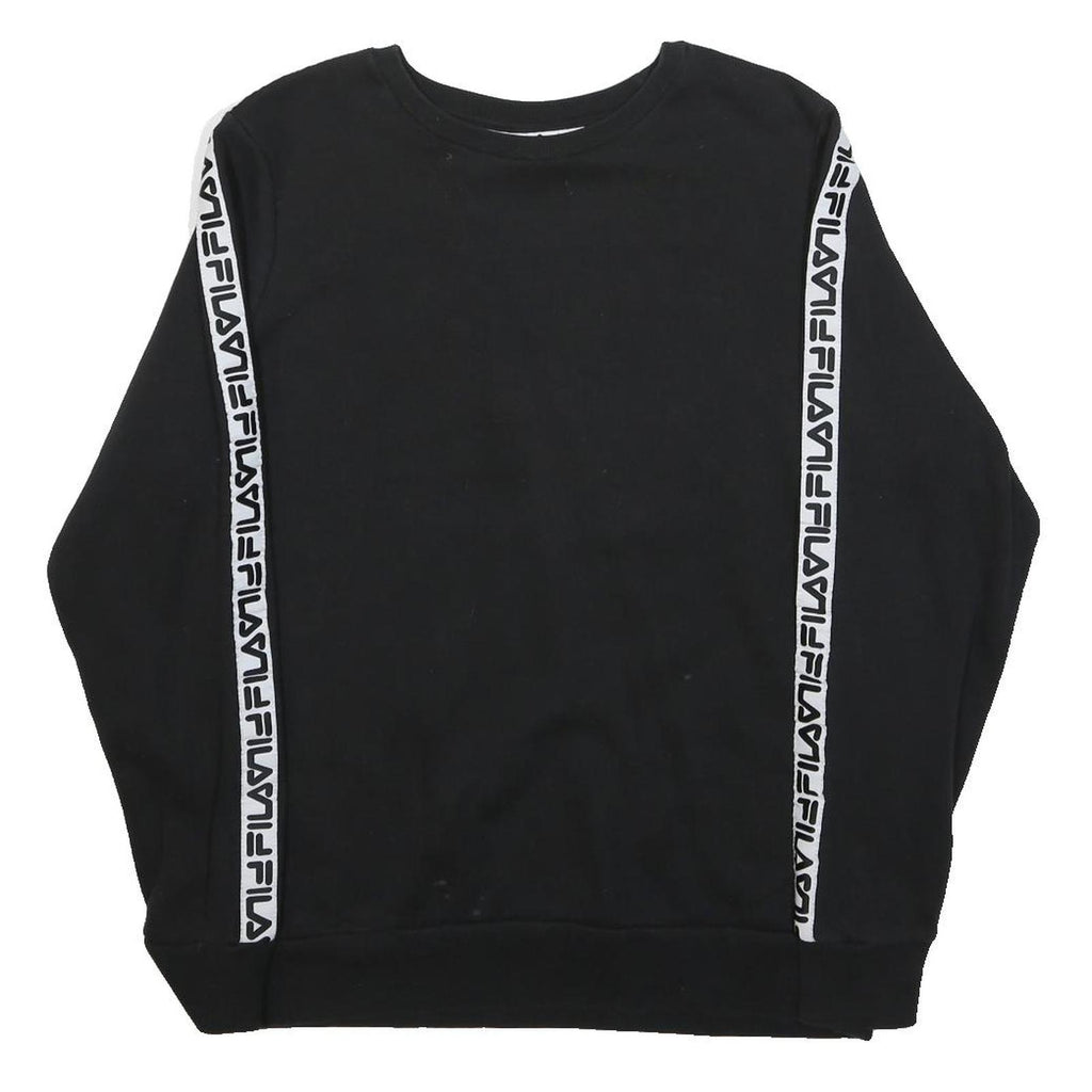FILA Boys Black Sweatshirt XL Crew Neck Cotton Blend Logo Tape