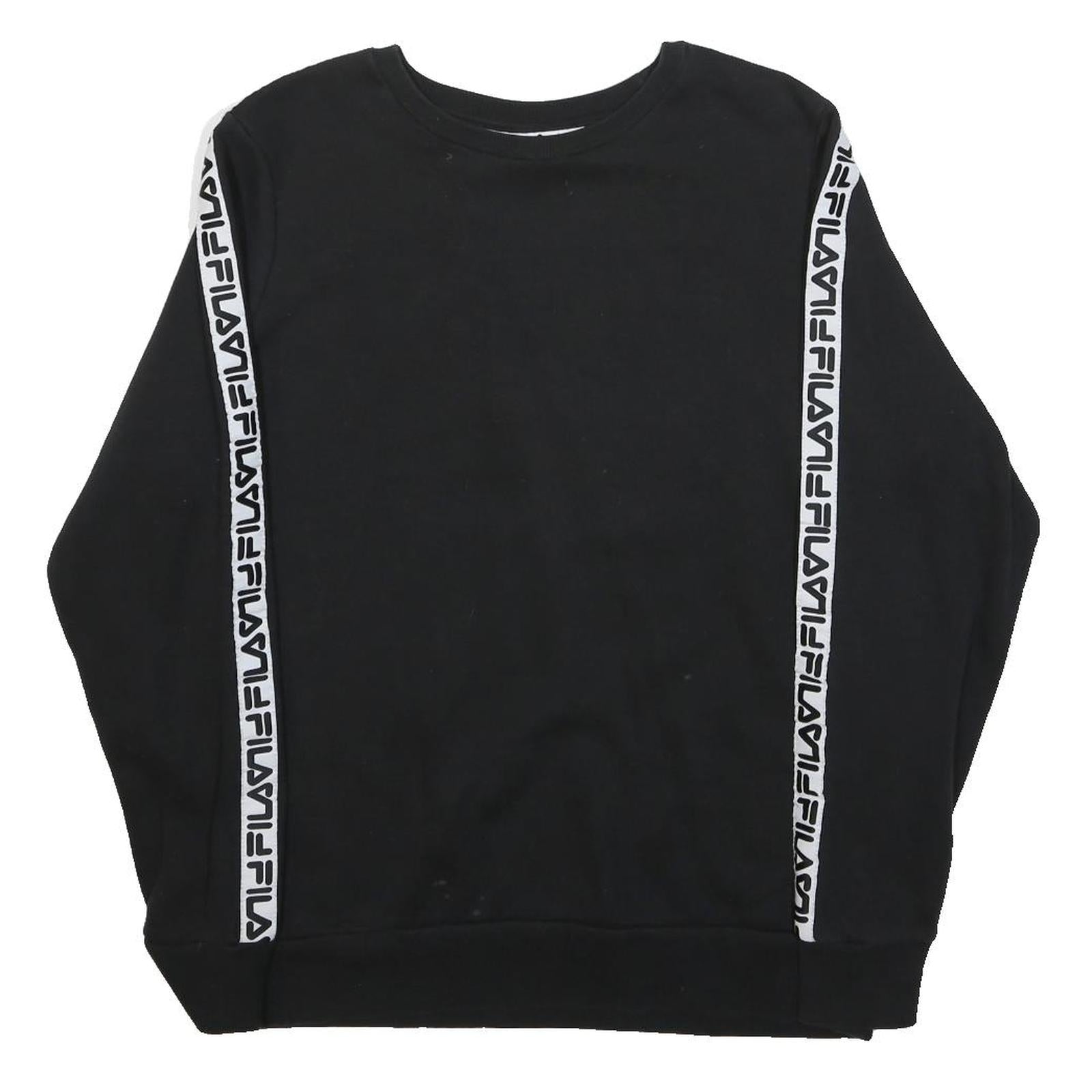 FILA Boys Black Sweatshirt XL Crew Neck Cotton Blend Logo Tape