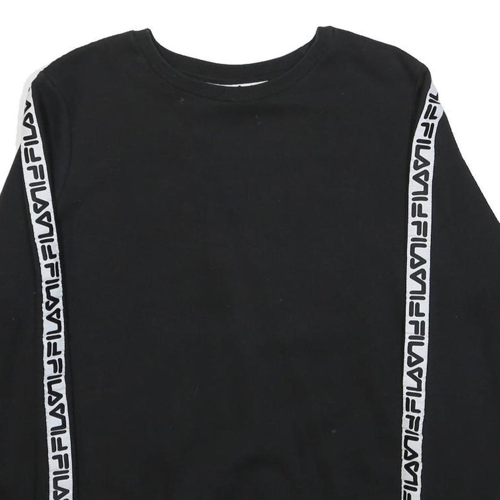 FILA Boys Black Sweatshirt XL Crew Neck Cotton Blend Logo Tape