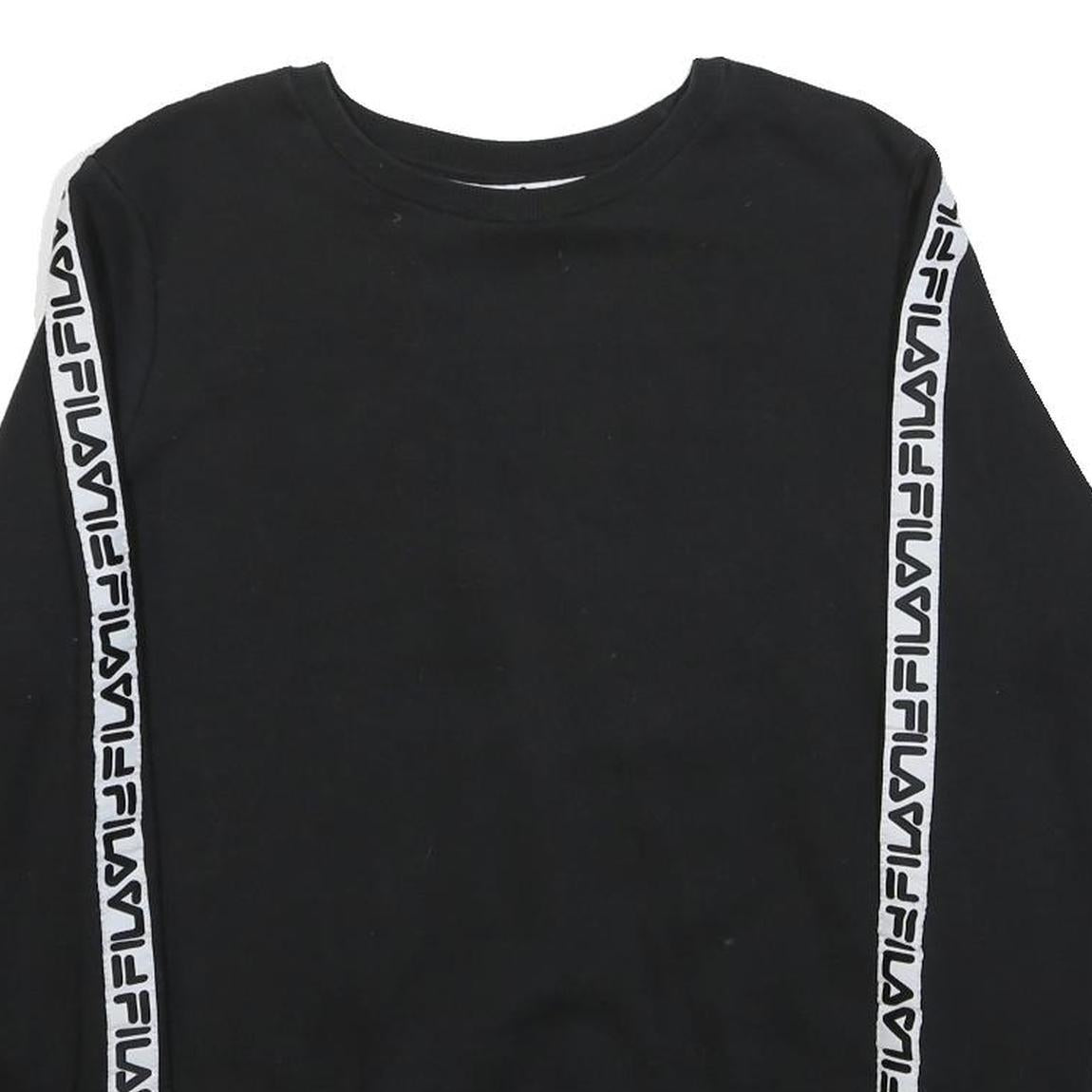FILA Boys Black Sweatshirt XL Crew Neck Cotton Blend Logo Tape