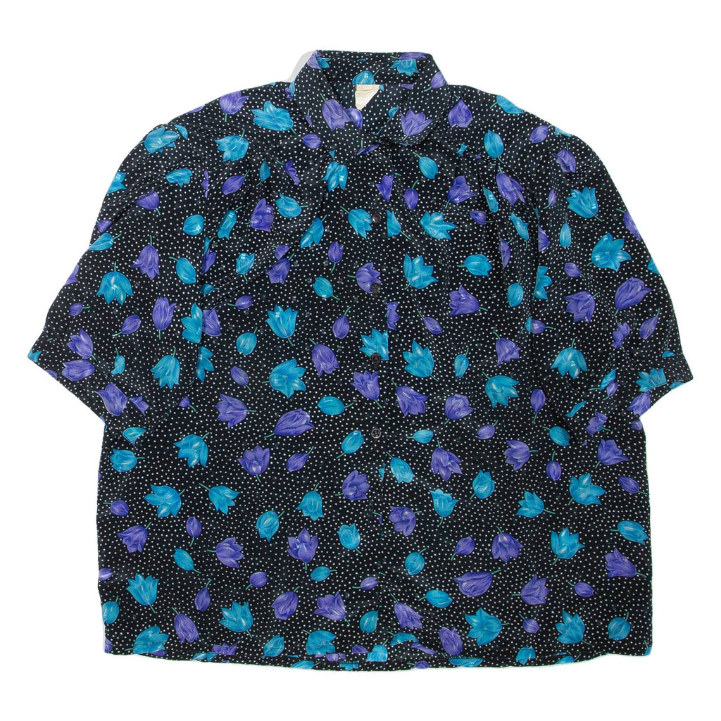 Womens Printed Shirt Black Collared Floral XL