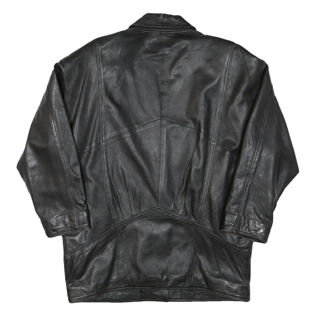 Womens Black Leather Button Jacket XL Woven Classic Oversized Stylish