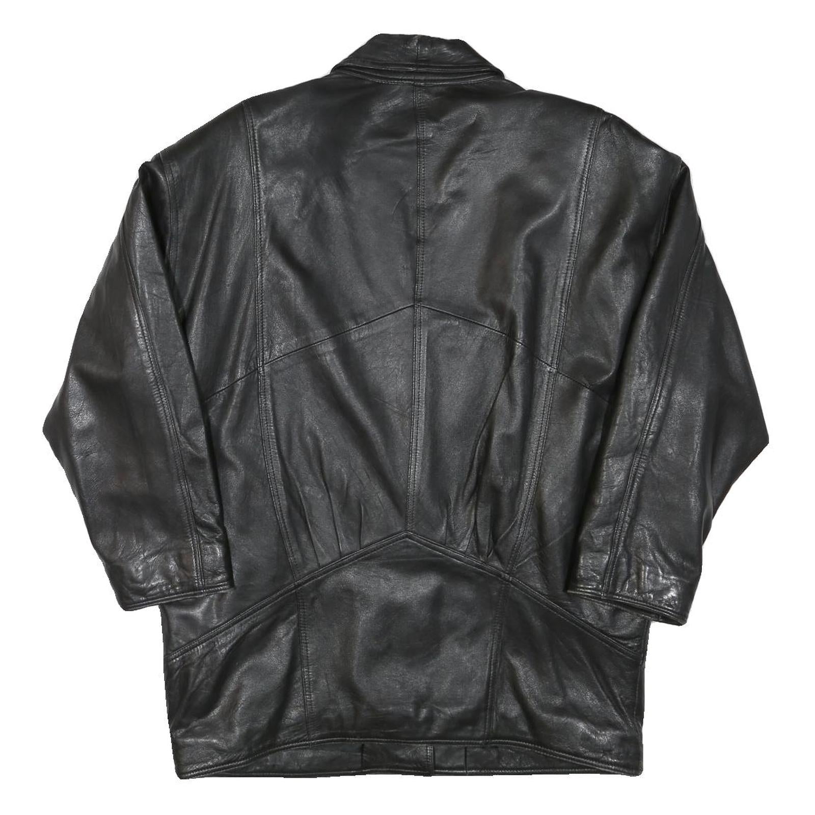 Womens Black Leather Button Jacket XL Woven Classic Oversized Stylish