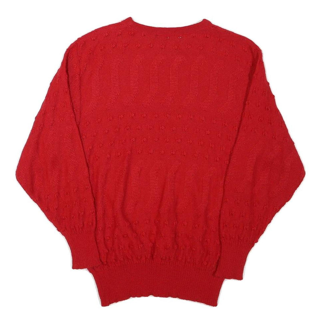 FEELING Womens Red Plain Jumper Crew Neck Basic Knit XS Wool Blend Winter Layer