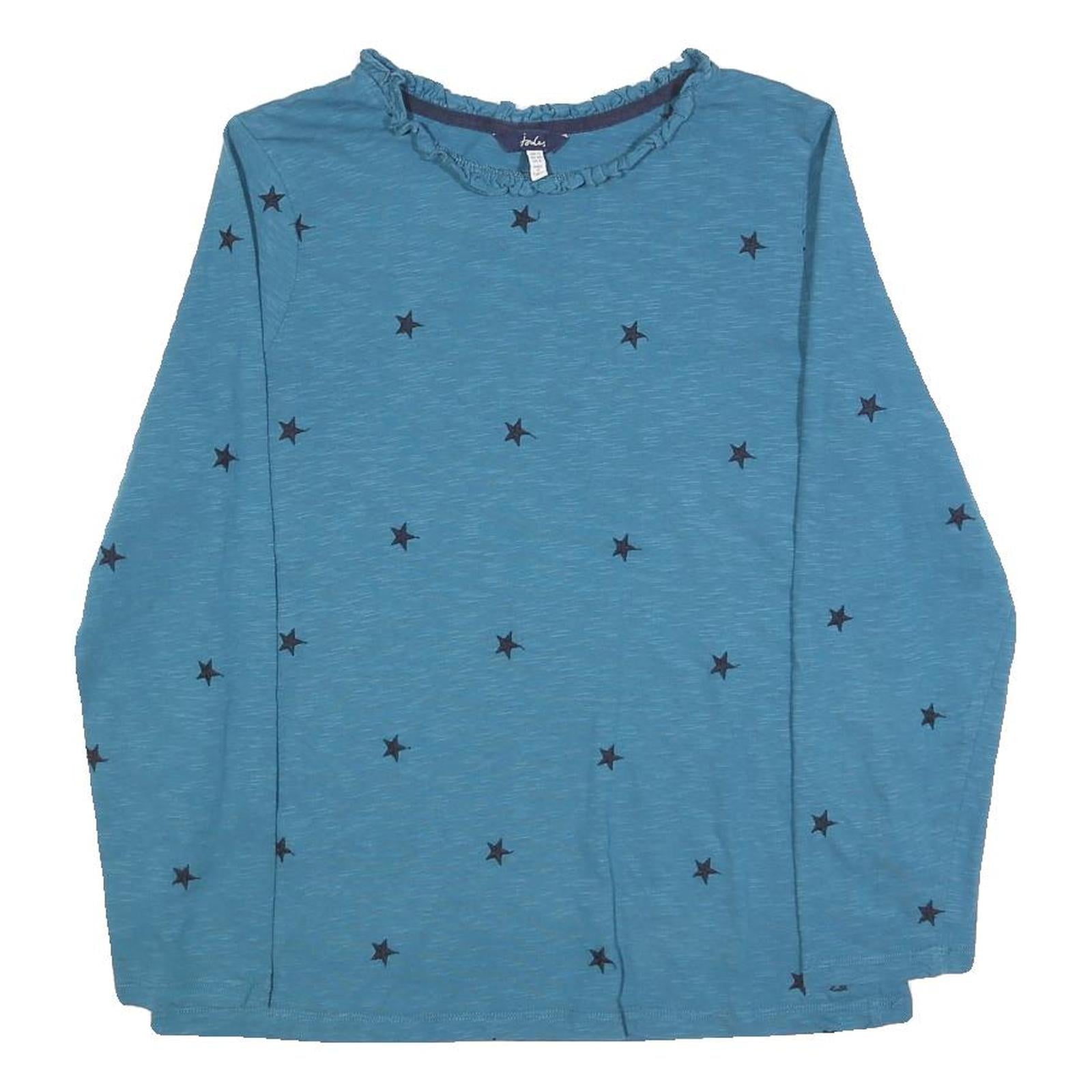 JOULES Womens Blue Printed Long Sleeve Round Neck UK 12 Cotton Blend Top